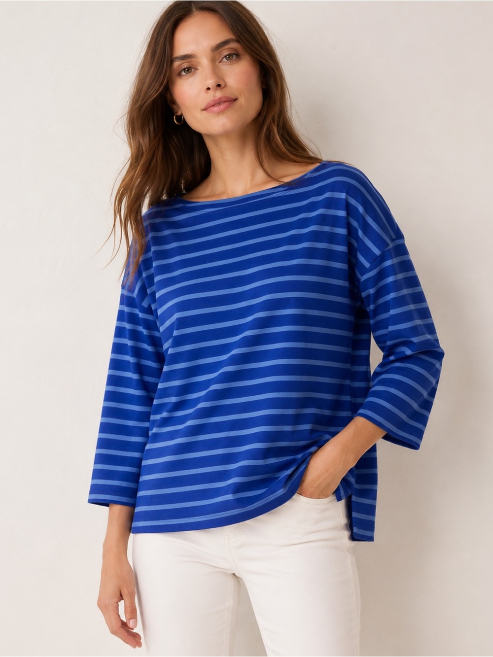 Like New Lands' End Blue and Light Blue Striped Knit Top